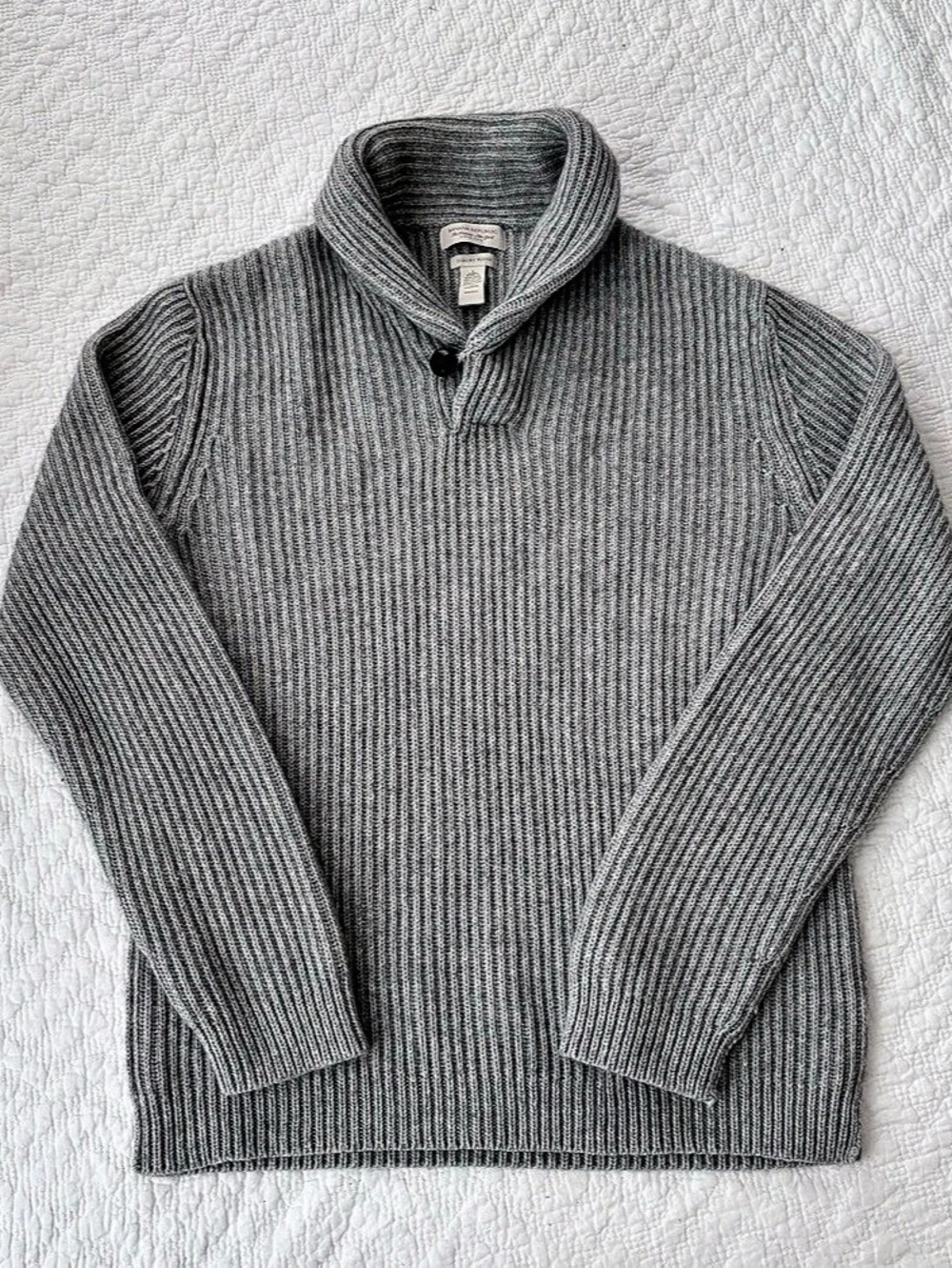 Banana Republic Luxury Blend Ribbed Knit Shawl Collar Sweater Gray Size Large.